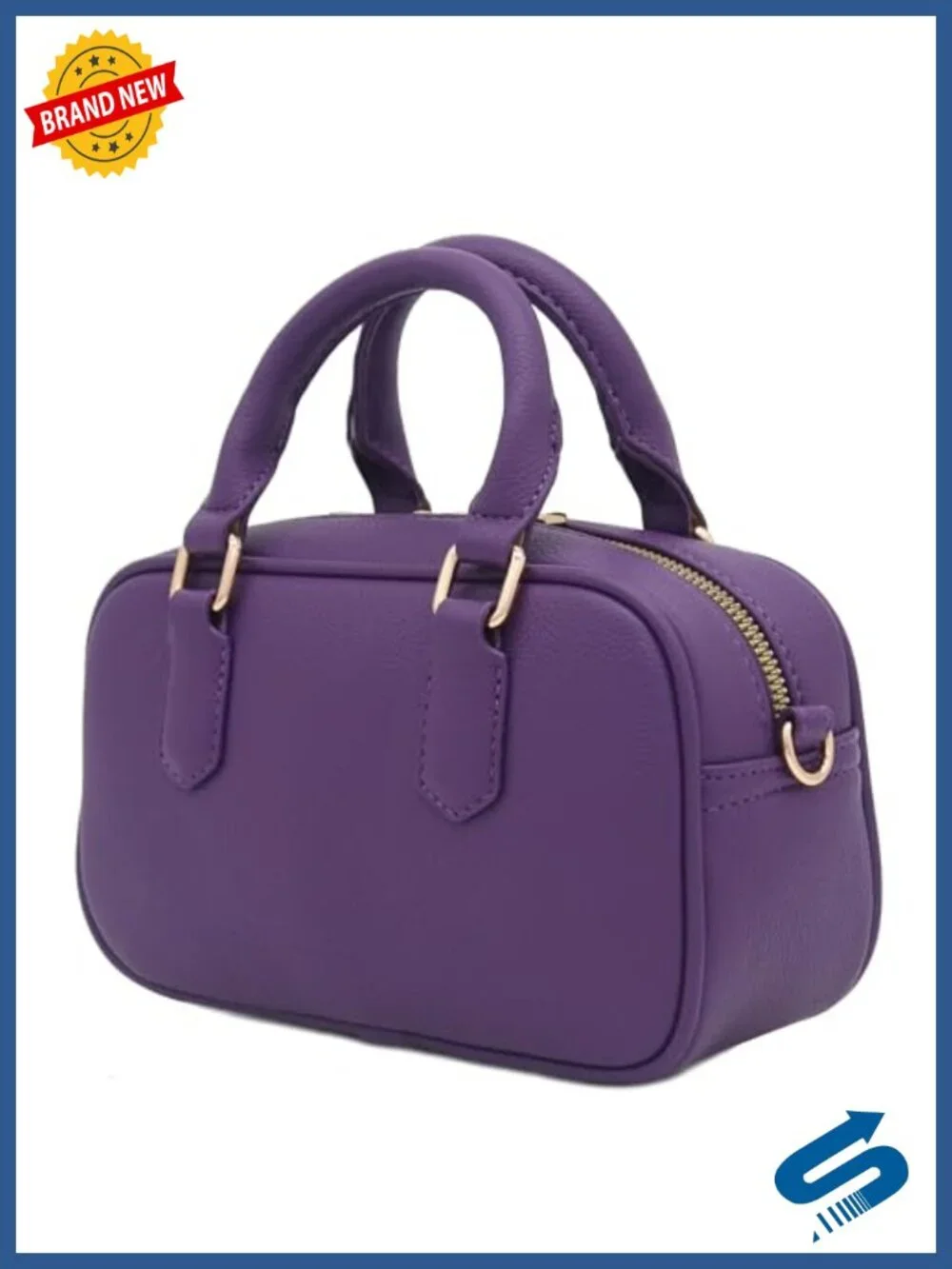 Mini PU Leather Satchel Purse Crossbody Bag with Gold Tone Hardware